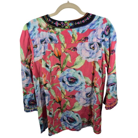 Soft Surroundings Top Womens S Pink Linen Tunic V Neck 3/4 Sleeve Bell - Picture 2 of 7